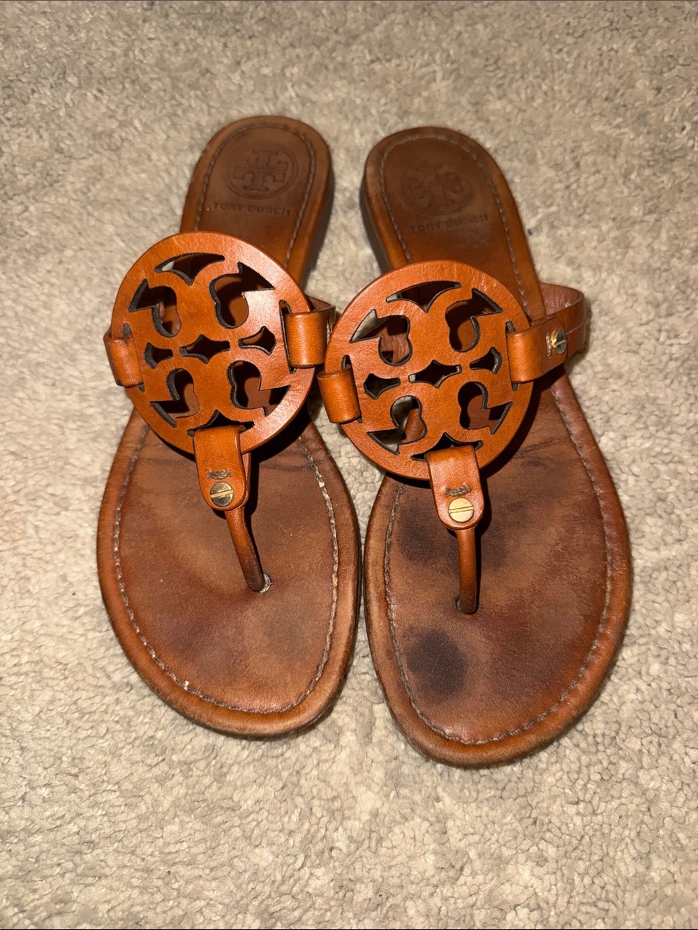 Tory Burch Tan Logo Cutout Thong Sandals